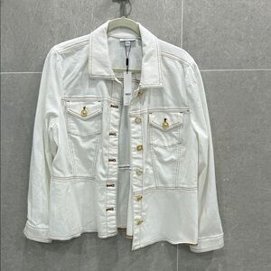 NWT - Chico's Cream Jean Jacket with Gold Accents